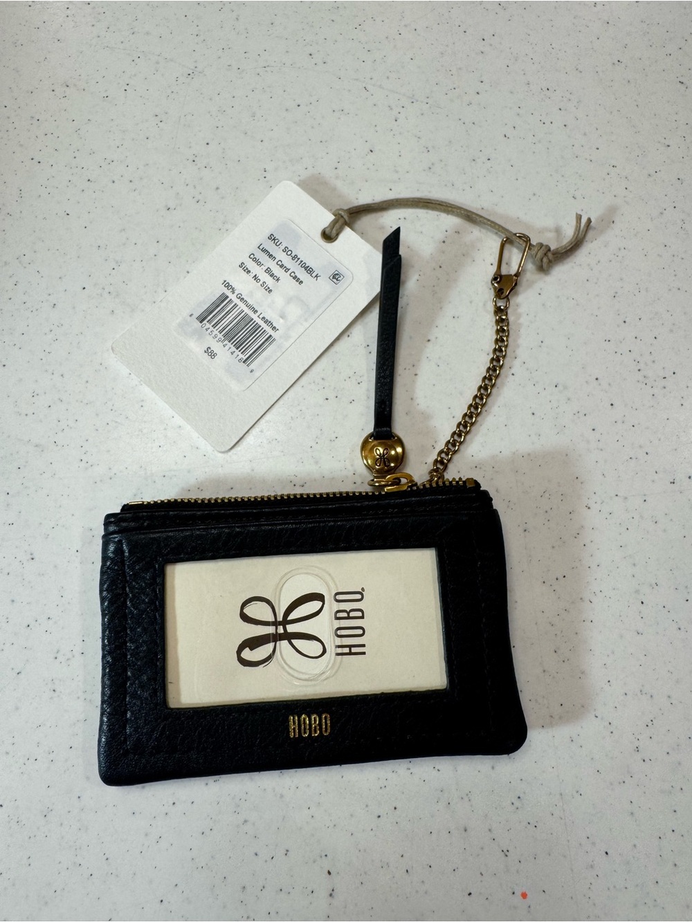 HOBO Black Leather Card Case with Gold Chain Accent